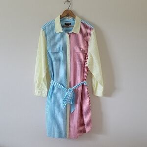 Lands' End Colorblock Seersucker Shirt Dress Size 2X (20W-22W)